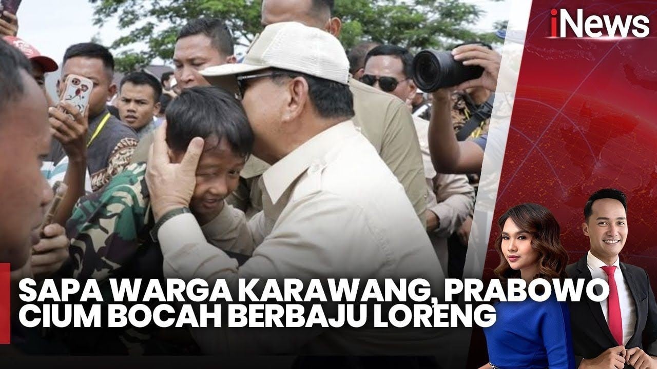 Ketika Prabowo Cium Bocah Berbaju Loreng di Karawang