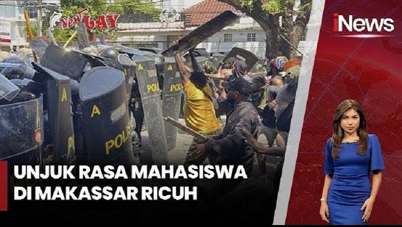 Ricuh Demo Mahasiswa Papua di Makassar, 2 Polisi Terluka