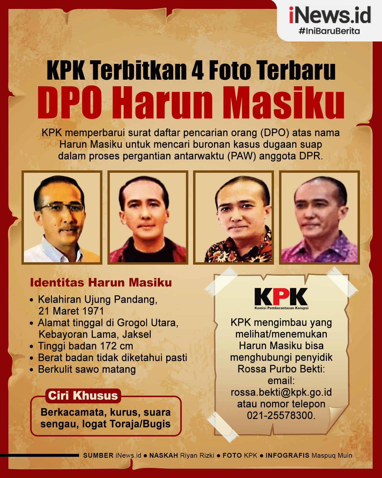 Infografis KPK Terbitkan 4 Foto Terbaru DPO Harun Masiku