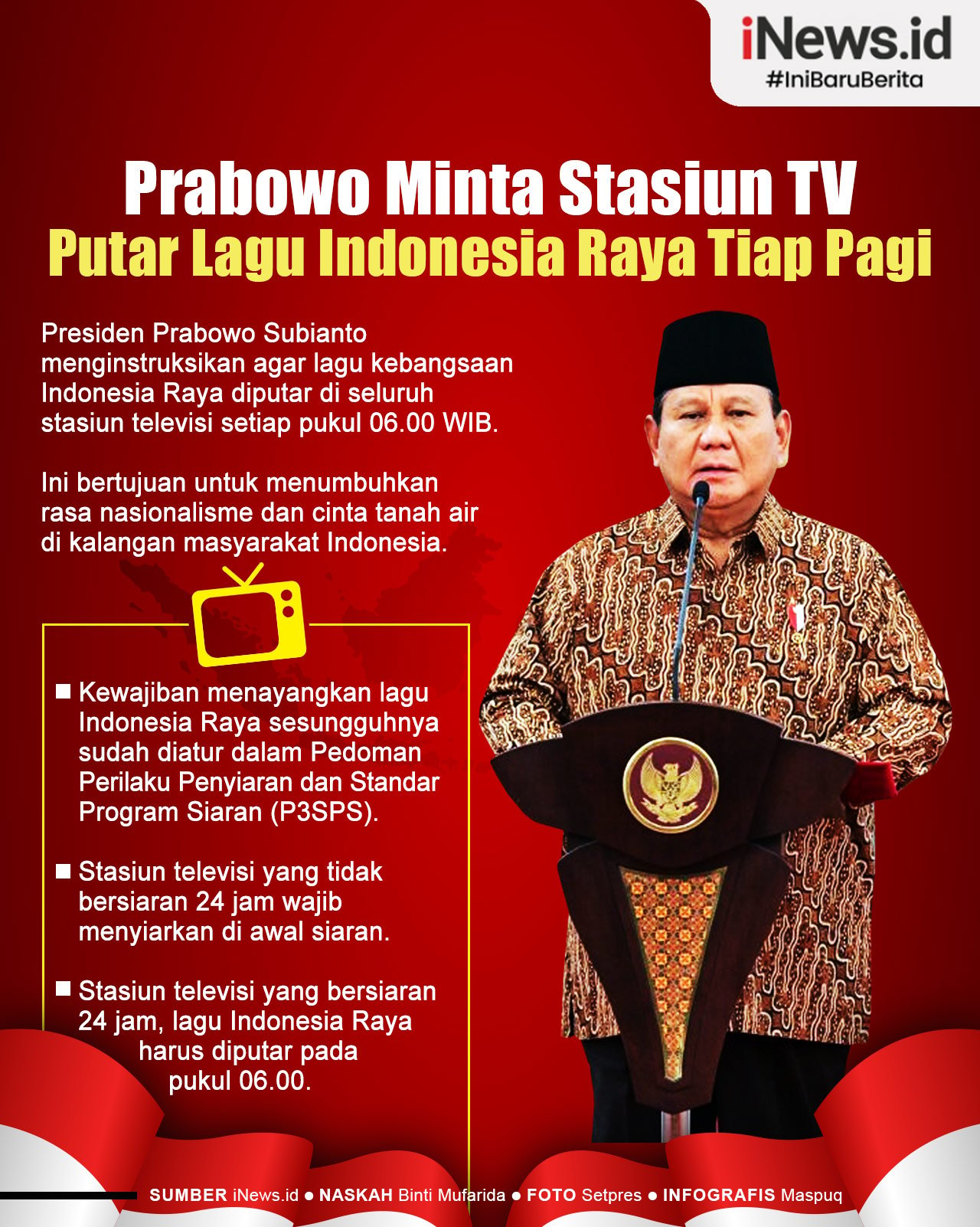 Infografis Prabowo Minta Stasiun TV Putar Lagu Indonesia Raya Setiap Pagi