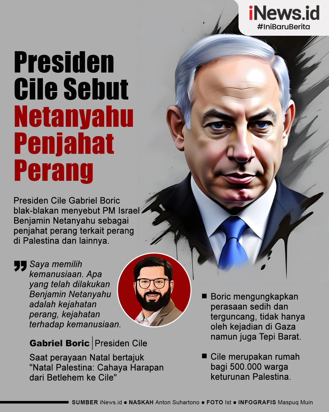 Infografis Presiden Cile Sebut Netanyahu Penjahat Perang