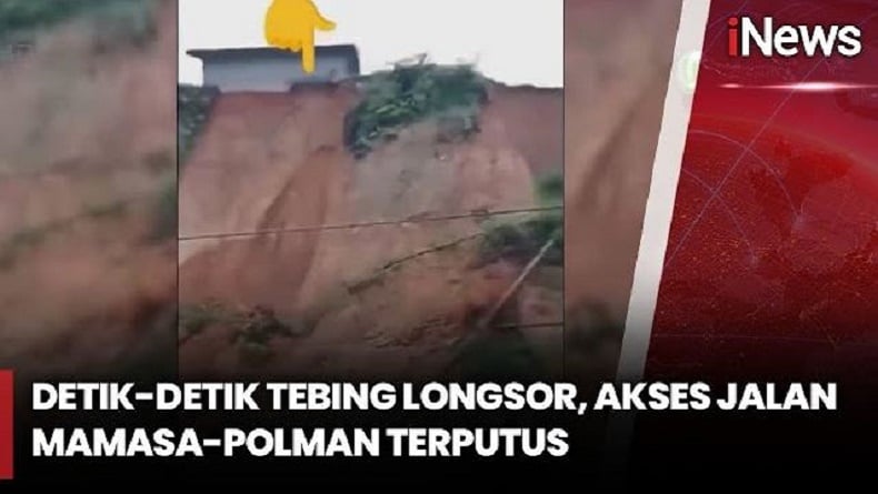 Terekam Video Detik-Detik Tebing 50 Meter Longsor Tutup Jalan Mamasa-Polewali Mandar