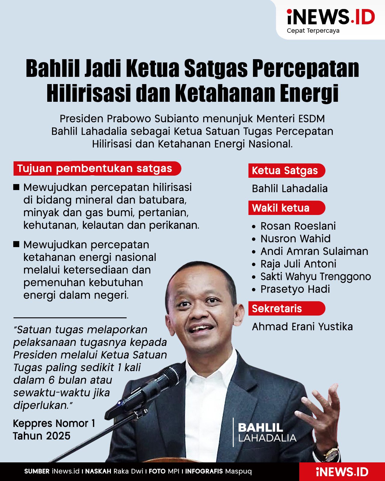 Infografis Prabowo Tunjuk Bahlil Ketua Satgas Percepatan Hilirisasi dan Ketahanan Energi 