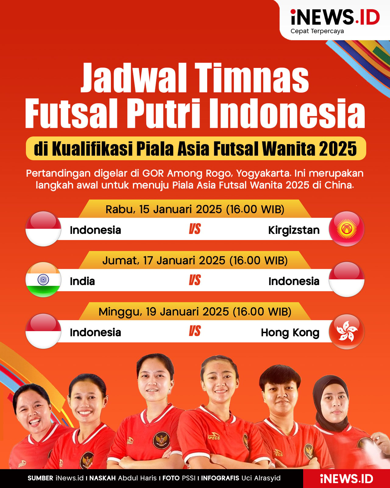 Infografis Jadwal Timnas Futsal Putri Indonesia di Kualifikasi Piala Asia Futsal Wanita 2025