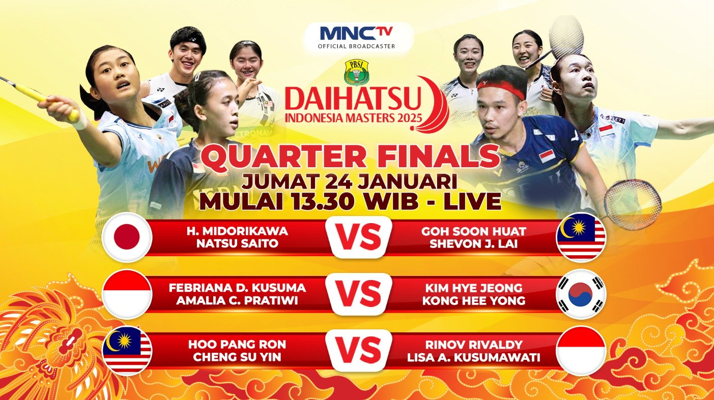 MNCTV Tayangkan Aksi 2 Wakil Tanah Air di Perempat Final Indonesia Masters 2025 Hari Ini