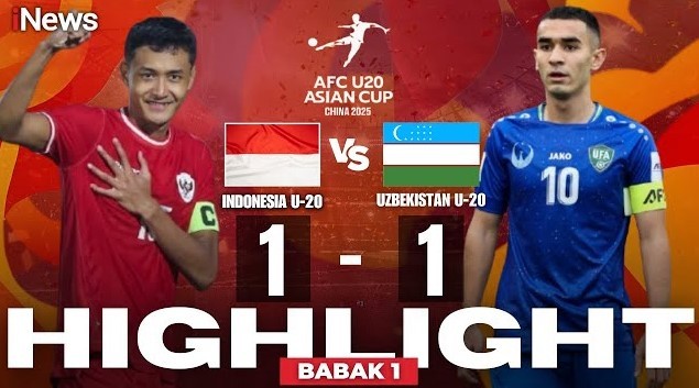 Jens Raven Cetak Gol, Timnas Indonesia Imbangi Uzbekistan 1-1 di Babak I Piala Asia U-20 2025