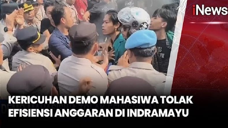 Demo Tolak Efisiensi Anggaran di Indramayu Ricuh, Mahasiswa dan Polisi Saling Dorong