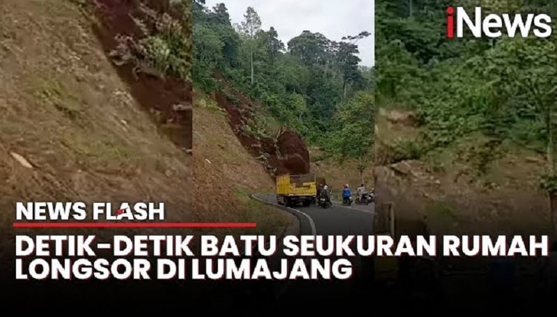 Ngeri! Detik-Detik Batu Raksasa Seukuran Rumah Longsor di Lumajang