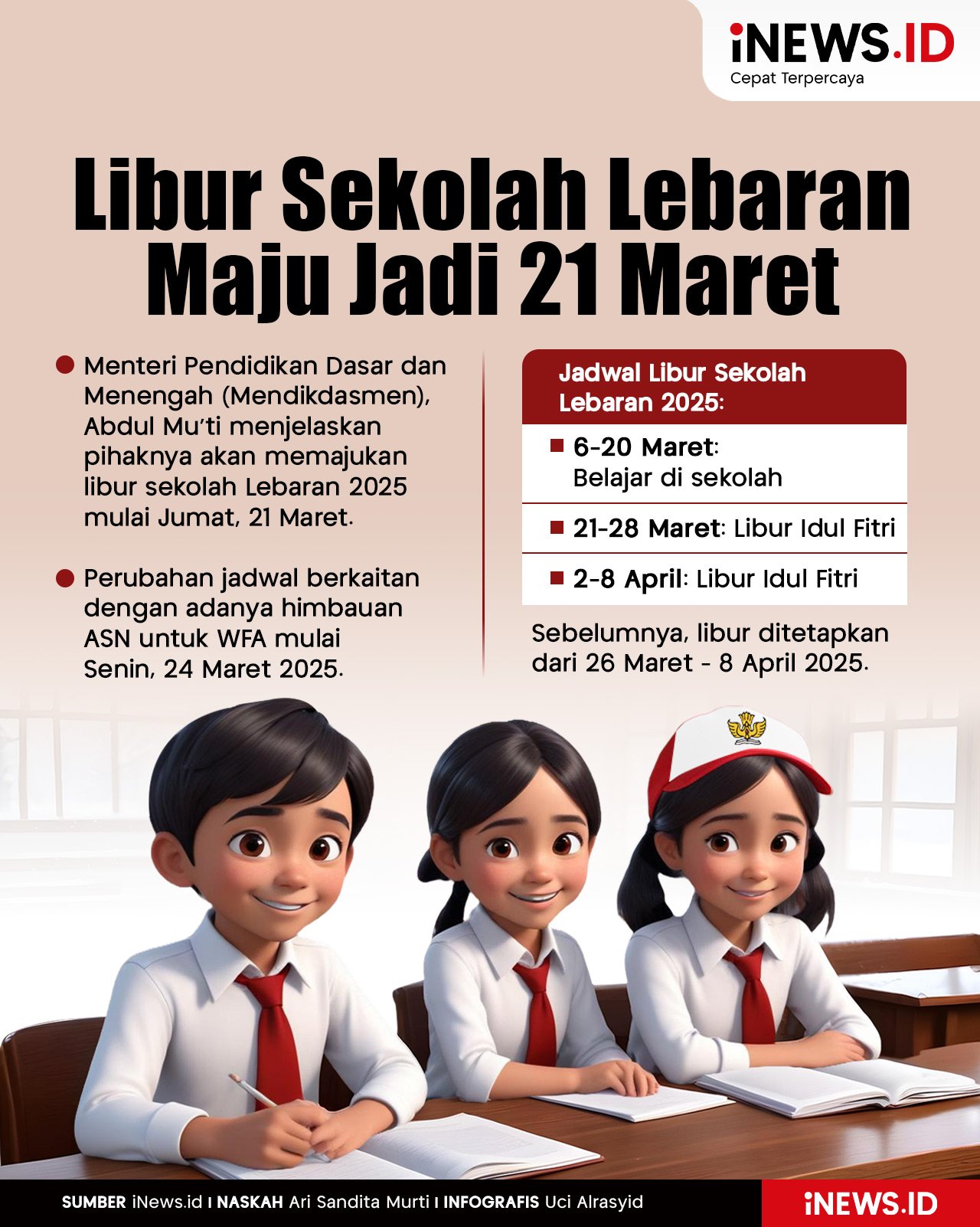 Infografis Libur Sekolah Lebaran Maju Jadi 21 Maret