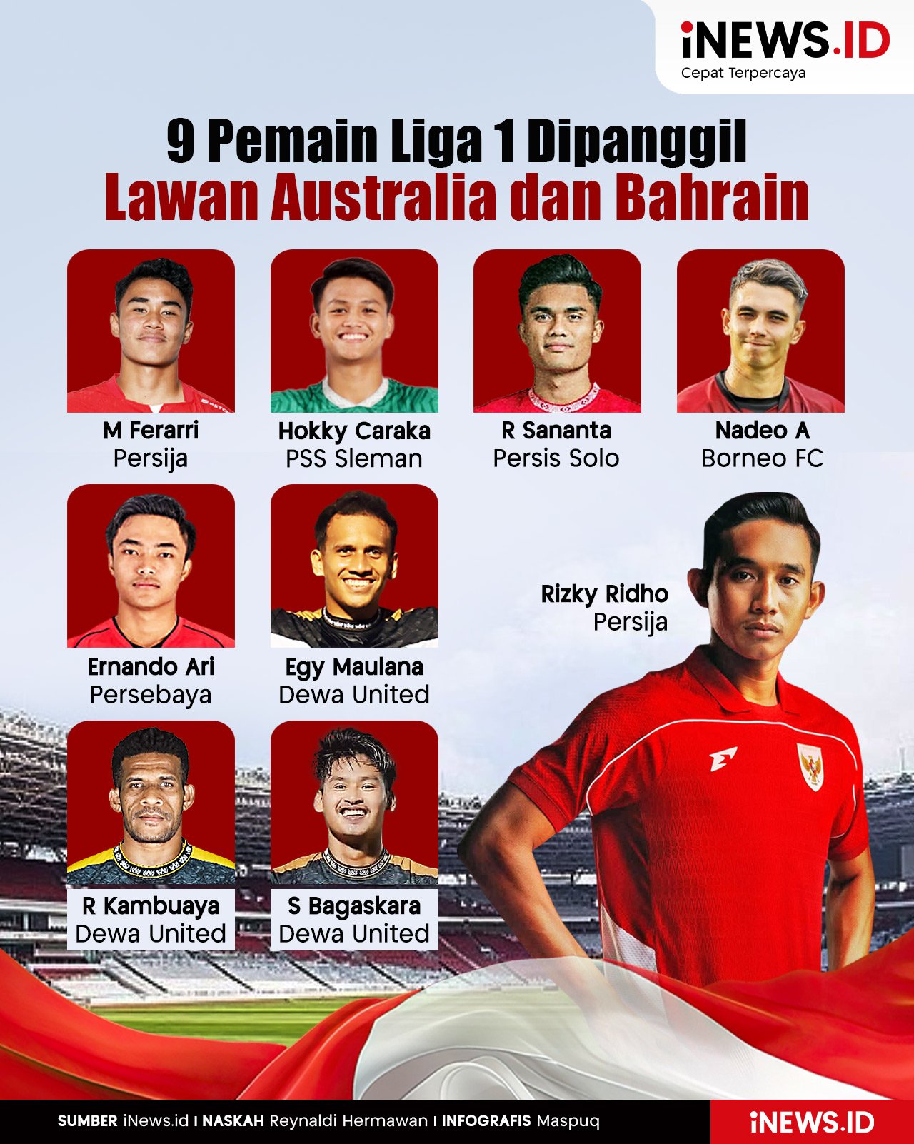 Infografis 9 Pemain Liga 1 Dipanggil untuk Lawan Australia dan Bahrain