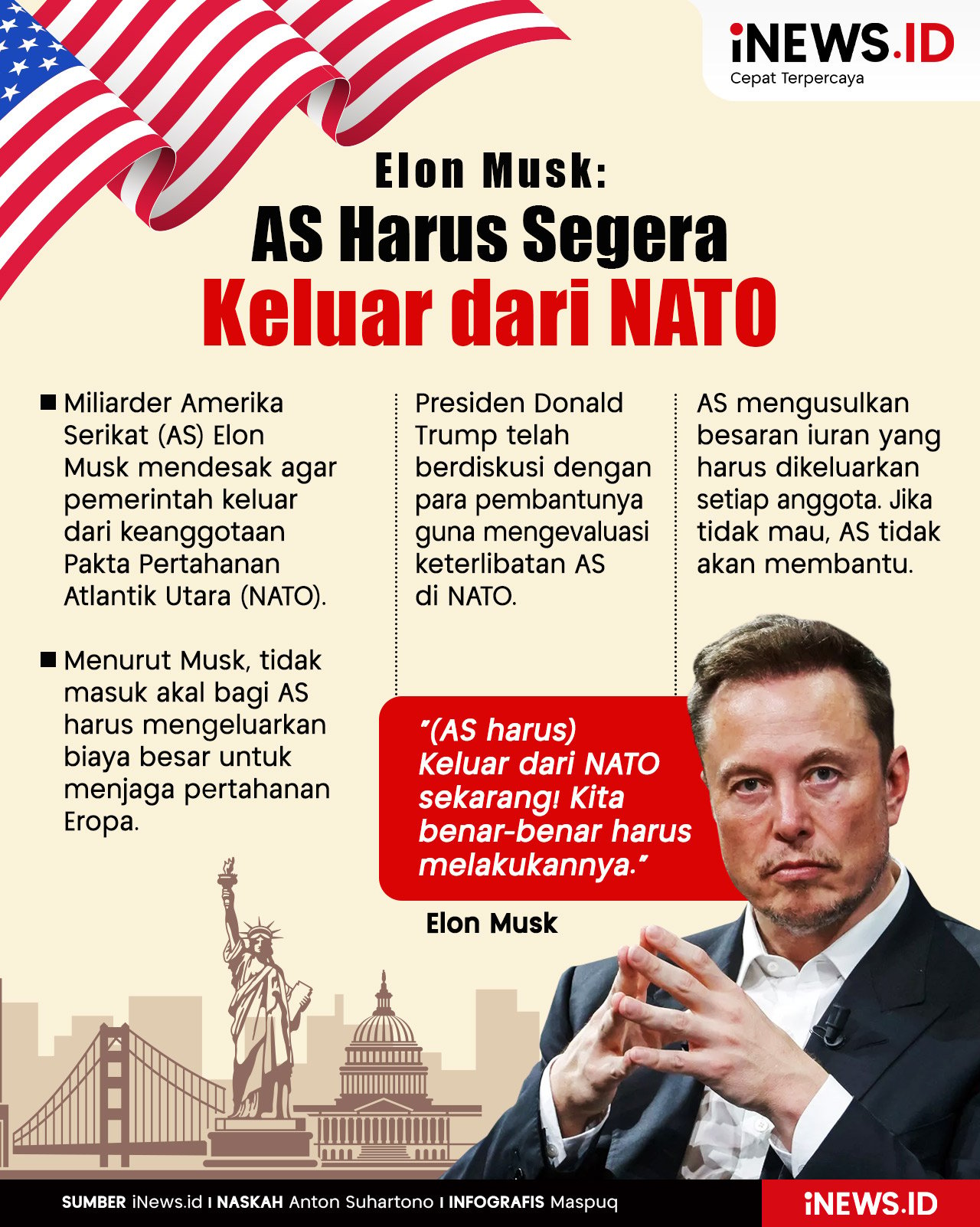 Infografis Elon Musk Sebut AS Harus Segera Keluar dari NATO 