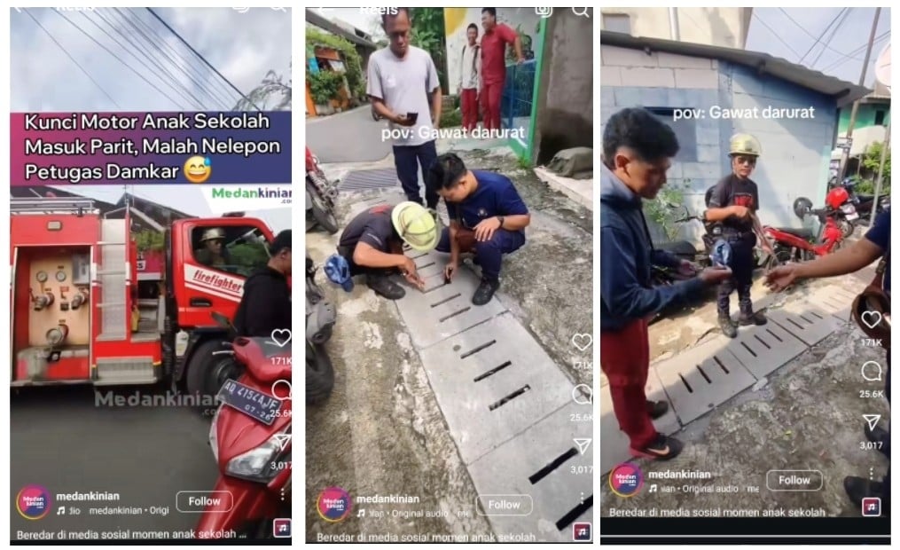 Viral Anak Sekolah Minta Bantuan Damkar Gegara Kunci Motor Jatuh ke Parit, Netizen Acungi Jempol