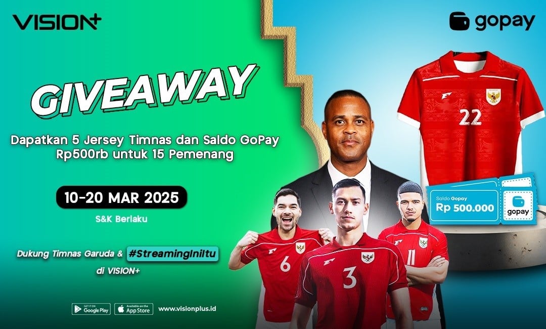 Langganan VISION+ Bayar Pakai GoPay, Dapetin THR Rp500 Ribu dan Jersey Timnas GRATIS!