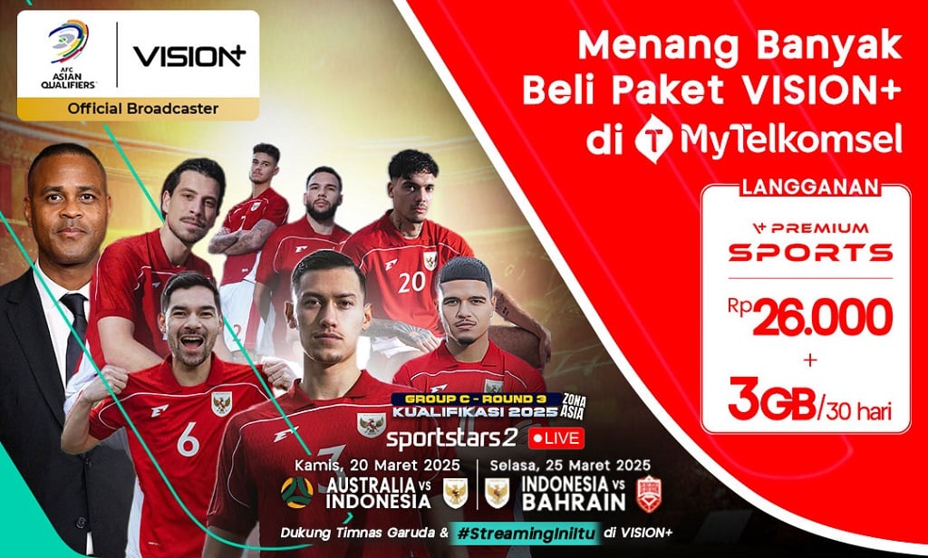 Cara Nonton Live Streaming Timnas Indonesia vs Australia di Vision+ Langsung dari HP Anda