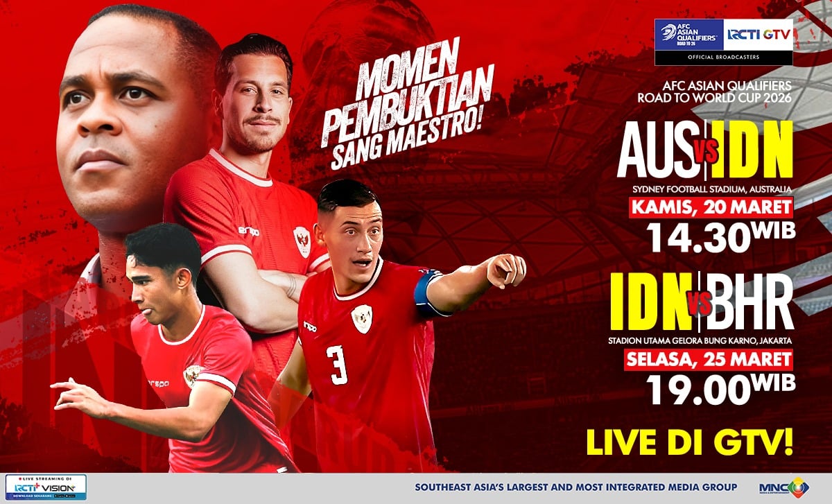 Jadwal Siaran Langsung Timnas Indonesia Vs Australia dan Bahrain, Live GTV!