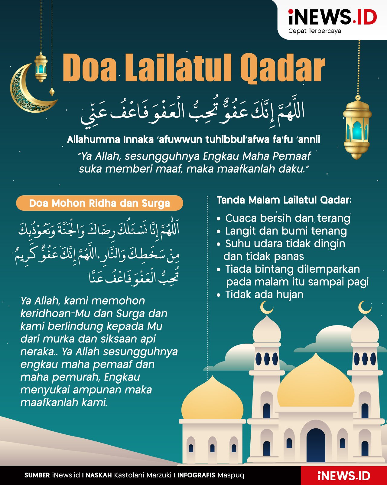 Infografis Doa Lailatul Qadar, Dibaca 10 Hari Terakhir Ramadhan