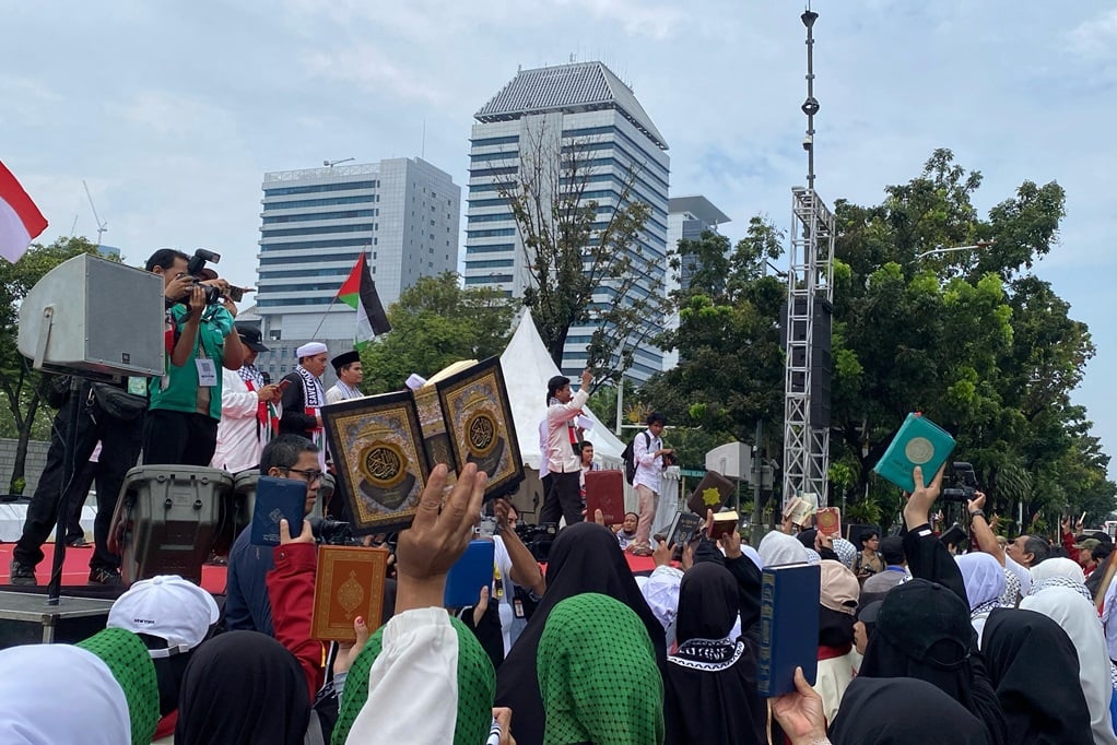 Aksi Bela Palestina di Kedubes AS Ditutup Khataman Alquran, Massa Bubar dengan Tertib