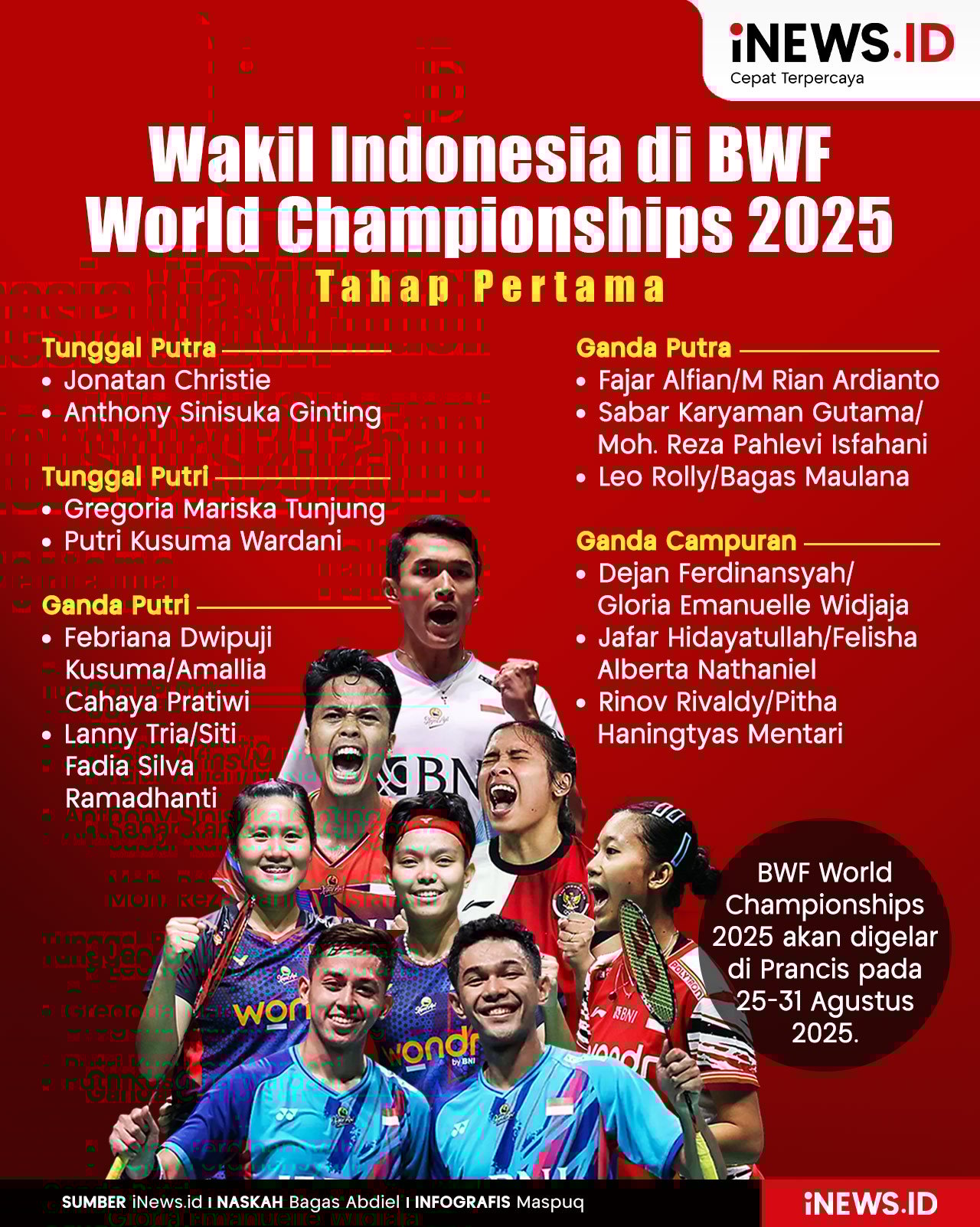 Infografis Daftar Wakil Indonesia Lolos BWF World Championships 2025