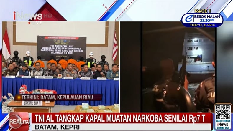 TNI AL Gagalkan Penyelundupan 705 Kg Sabu dan 1,2 Ton Kokain di Perairan Karimun