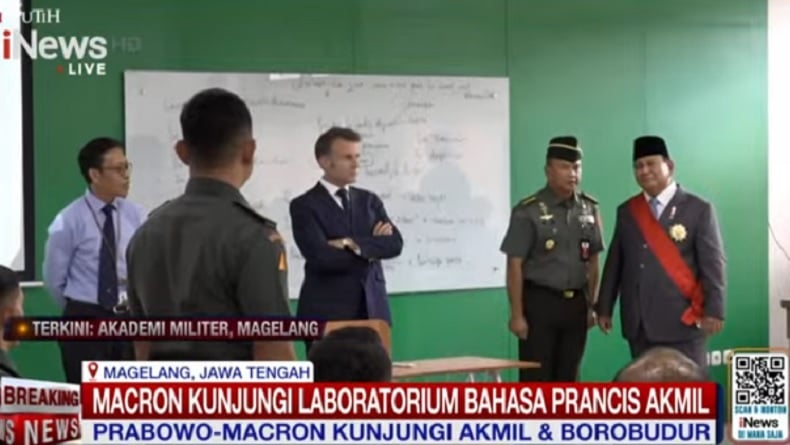Kunjungi Laboratorium Bahasa Prancis di Akmil Magelang, Macron Berdialog dengan Prajurit TNI 