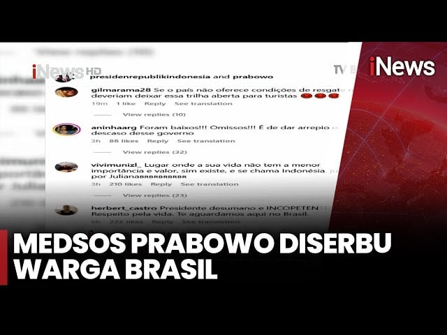 Istana Buka Suara: IG Prabowo Diserbu Netizen Brasil Minta Evakuasi Juliana di Rinjani