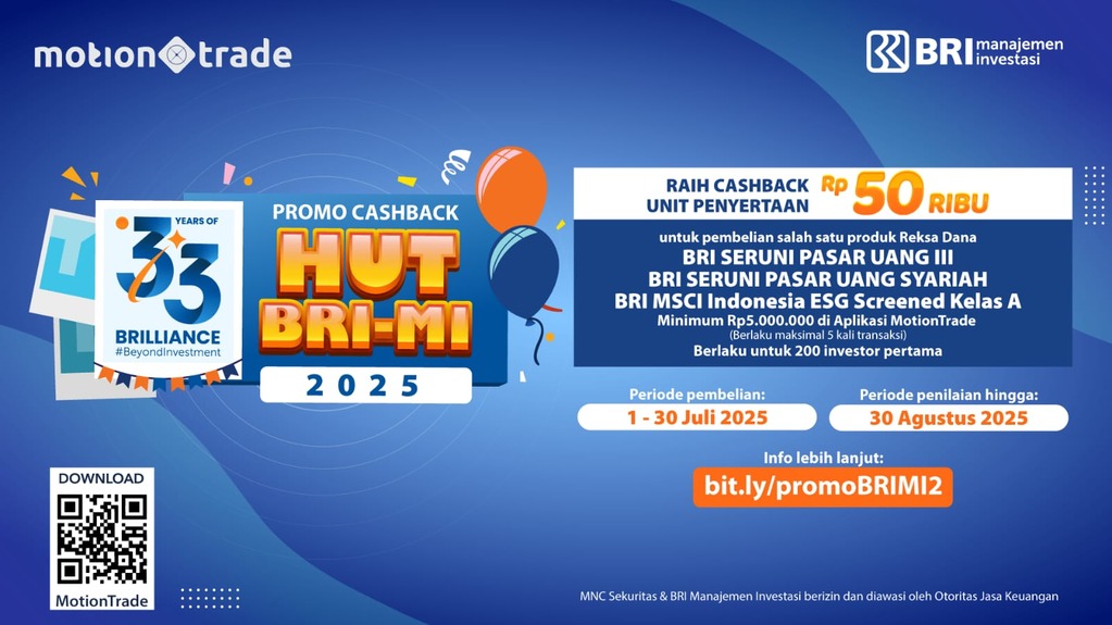 Rayakan HUT BRI Manajemen Investasi di MotionTrade dan Dapatkan Cashback Unit Penyertaan Rp50.000