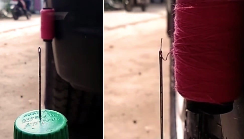 Viral Pengemudi Masukkan Benang ke Jarum dengan Cara Mundurkan Mobil, Netizen Auto Melongo