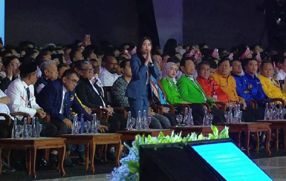Prabowo Sapa Ketum Perindo Ketum Partai Perindo Angela Tanoesoedibjo di Penutupan Kongres PSI