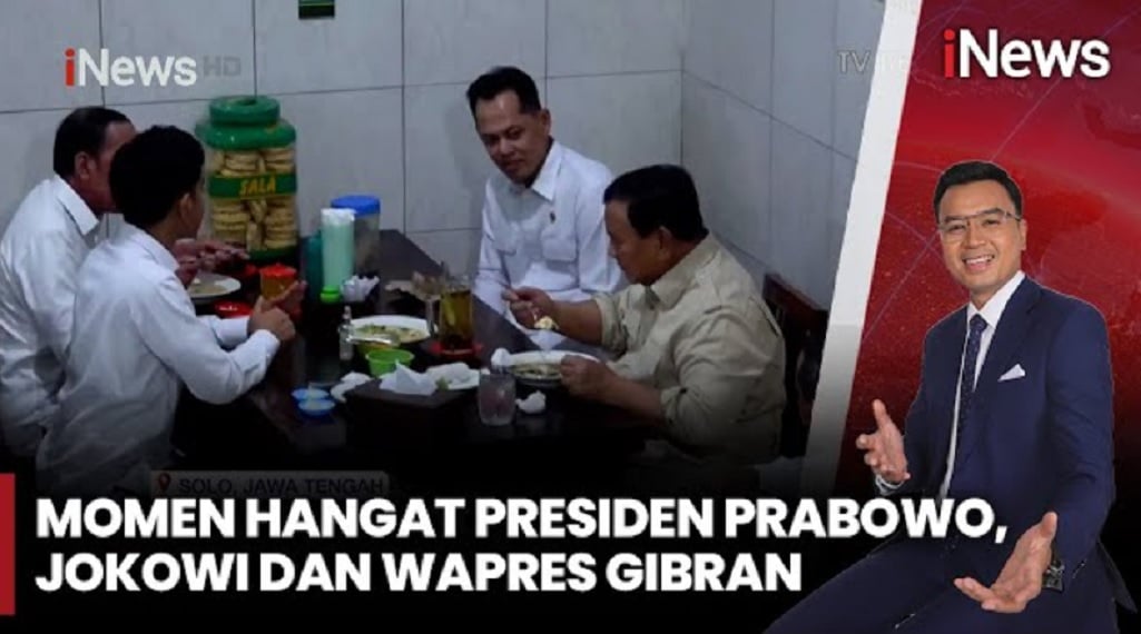 Momen Prabowo, Jokowi, dan Gibran Makan Bakmi Bareng di Solo
