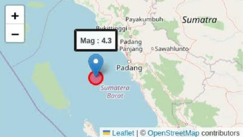 Gempa Bumi Magnitudo 4,3 Guncang Padang, Warga Rasakan Getaran Kuat