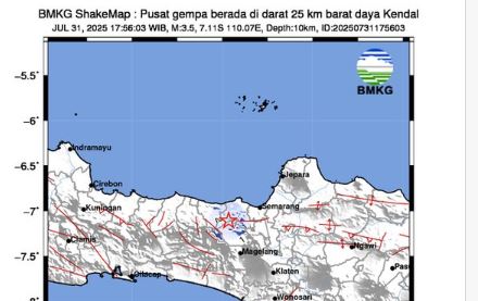 Gempa Terkini M 3,5 Guncang Kendal, Pusat di Darat Kedalaman 10 Km
