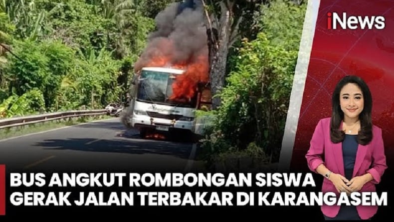 Bus Angkut Rombongan Siswa dan Guru SMP di Karangasem Terbakar