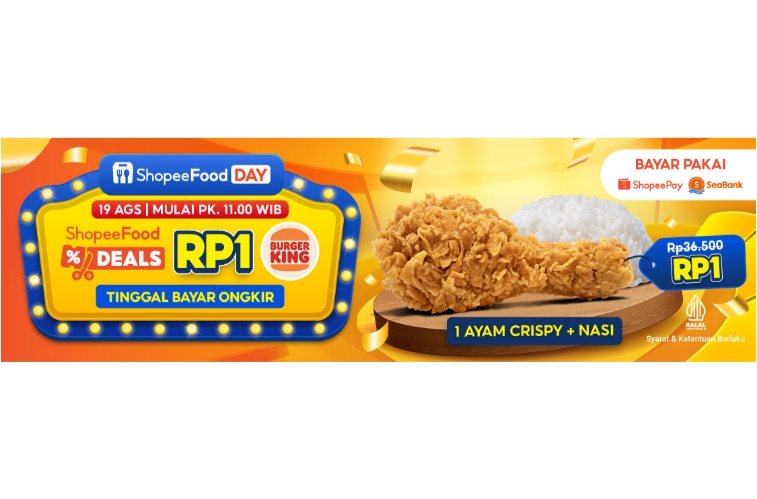 ShopeeFood Deals Bulan ini: Burger King Rp1, Diskon Spesial Menu Kopi hingga Sushi!