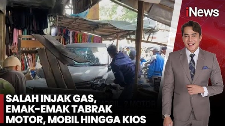 Salah Injak Gas, Mobil Dikemudikan Emak-emak Tabrak Motor hingga Kios di Sukabumi