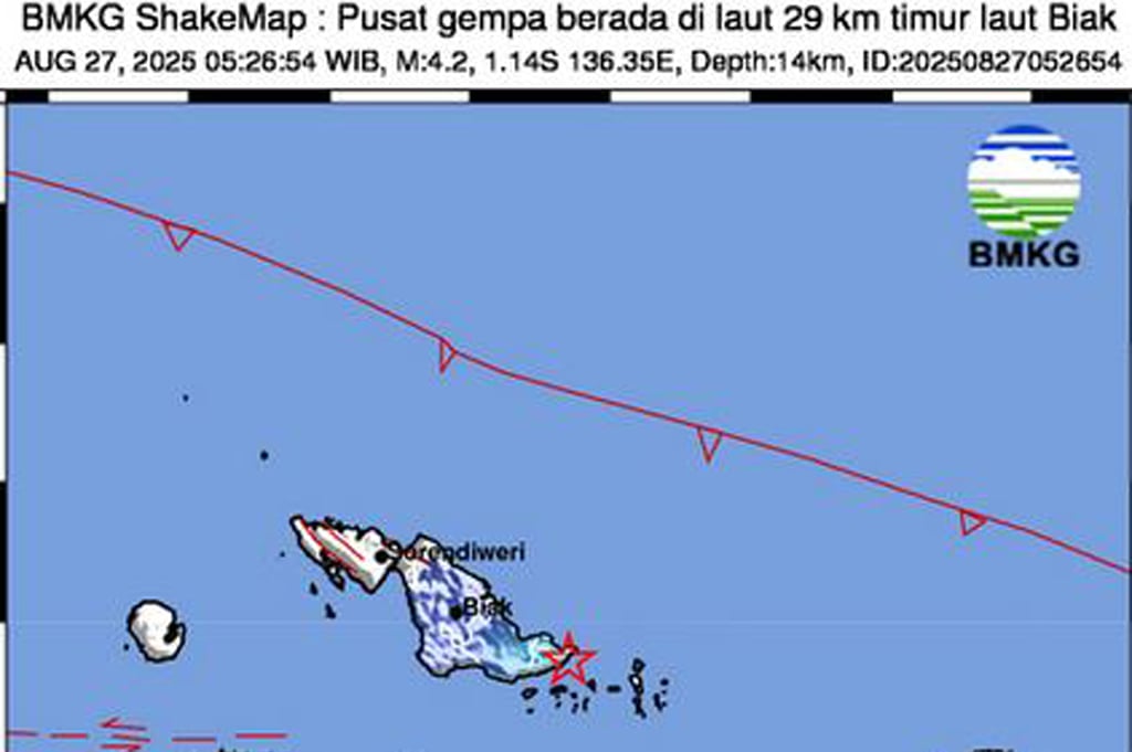 Gempa Terkini Magnitudo 4,2 Guncang Biak Numfor Papua, Getaran Terasa Cukup Kuat