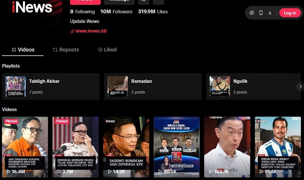 iNews jadi Media dengan Followers Terbanyak di TikTok