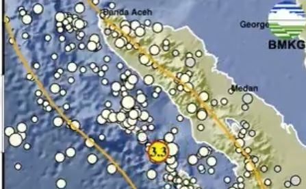 Pusat Gempa Terkini 2 Menit yang Lalu Magnitudo 3,3 di Sinabang Aceh