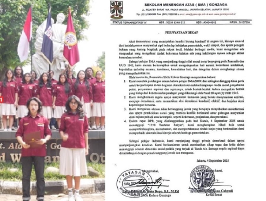 Viral SMA Gonzaga Dukung Tuntutan 17+8 dan Tolak Pandangan Pelajar Tak Perlu Ikut Demo