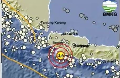 Pusat Gempa Terkini 2 Menit yang Lalu Magnitudo 4,6 Guncang Sukabumi