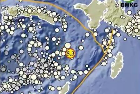 Pusat Gempa Terkini 2 Menit yang Lalu Magnitudo 5,3 Guncang Maluku Tenggara