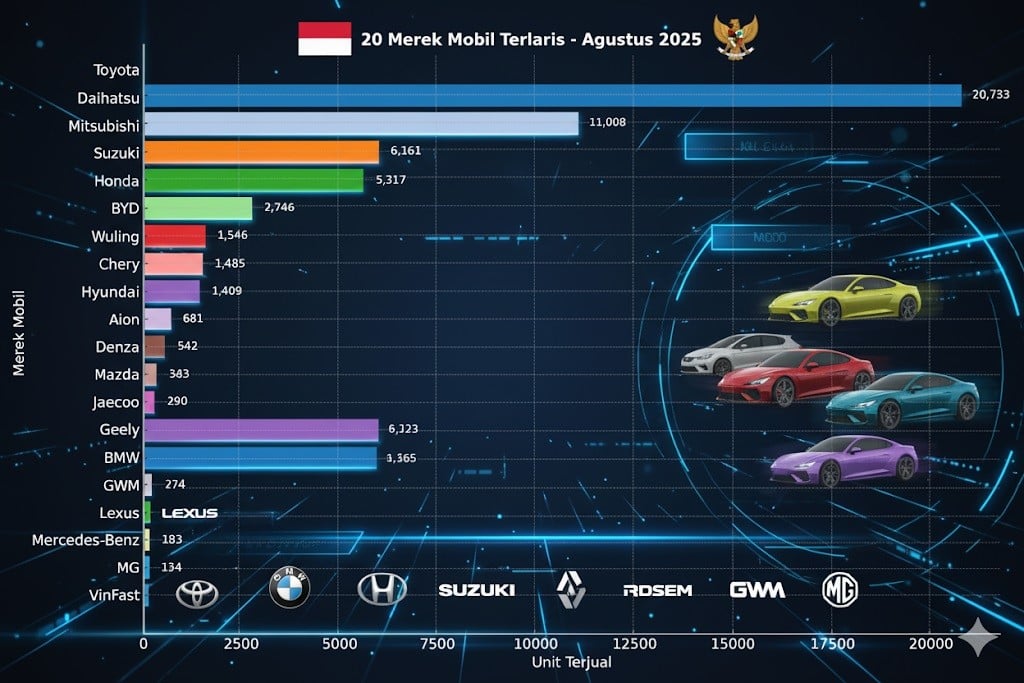 Daftar Mobil Terlaris di Indonesia Agustus 2025, 4 Brand China Menyalip Masuk 10 Besar
