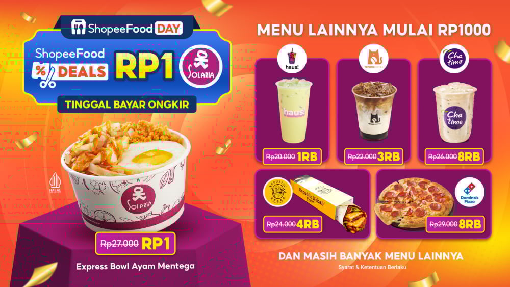 ShopeeFood Deals Sajikan Lebih Banyak Promo Spesial: Solaria Rp1 dan Menu Diskon Mulai 1RB