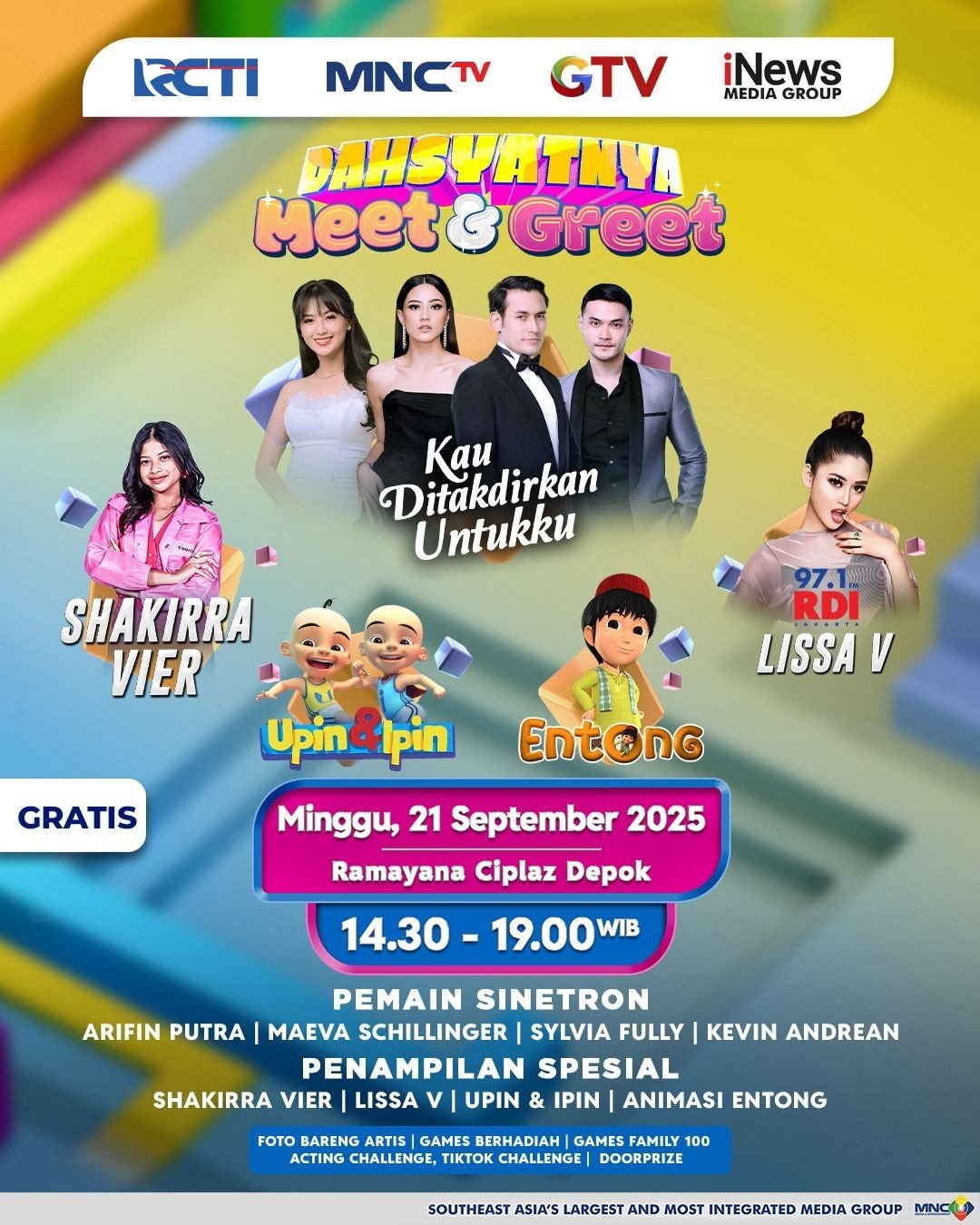 Deretan Pemain Sinetron Kau Ditakdirkan Untukku Akan Menyapa Warga Depok di Dahsyatnya Meet and Greet