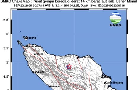 Pusat Gempa Hari Ini 2 Menit yang Lalu Guncang Bener Meriah, Cek Magnitudonya