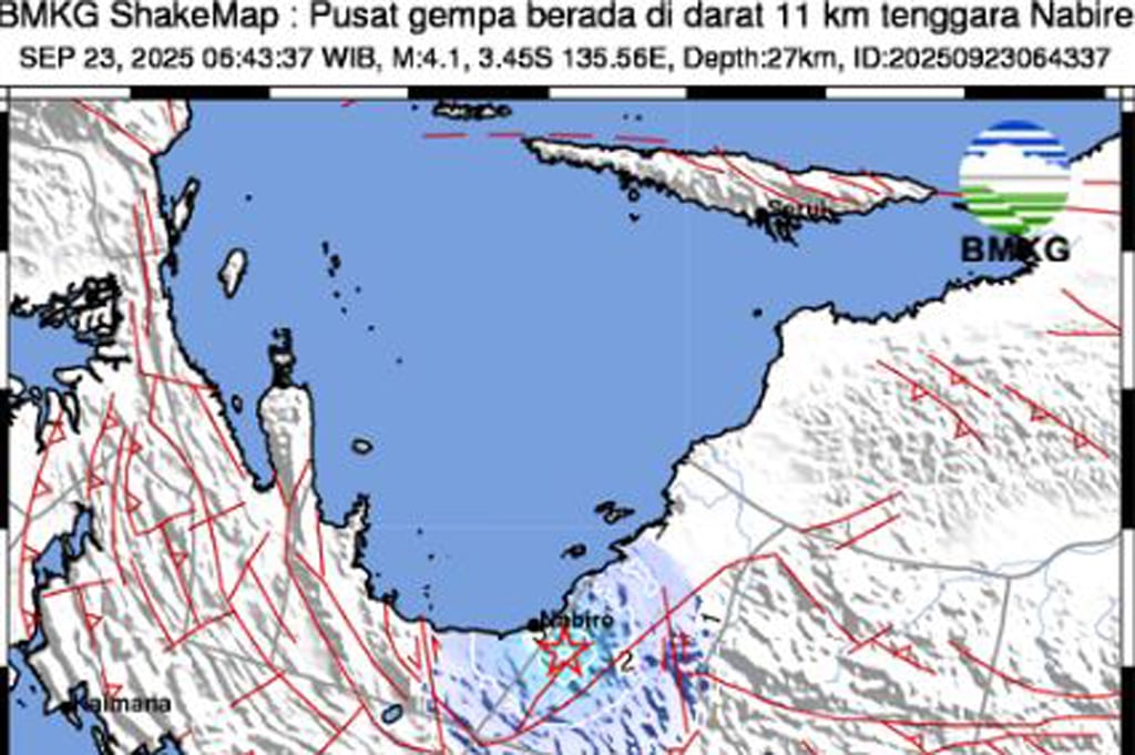 Gempa Terkini Magnitudo 4,1 Guncang Nabire, Getaran Terasa Cukup Kuat