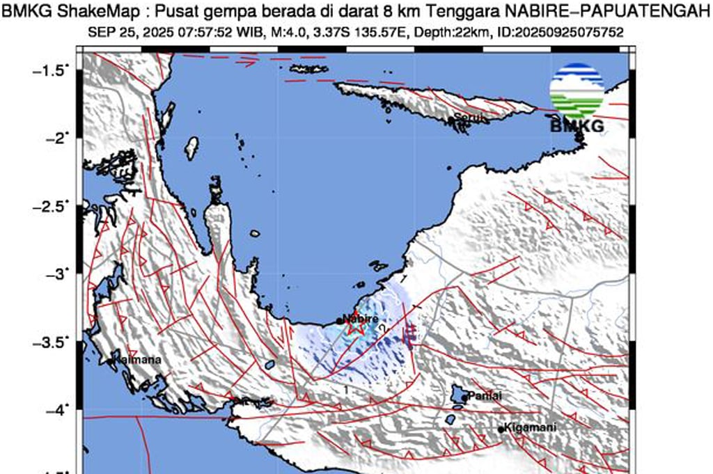 Gempa Terkini Magnitudo 4,0 Guncang Nabire Papua Tengah, Getaran Dirasakan Warga