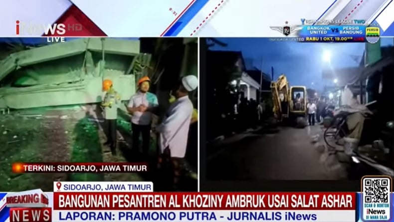Bangunan di Ponpes Sidoarjo Ambruk, Alat Berat Dikerahkan Evakuasi Korban dari Reruntuhan