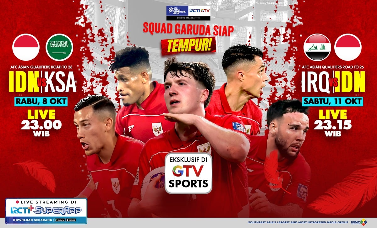 Live GTV! Timnas Indonesia Tantang Arab Saudi dan Irak Demi Tiket Piala Dunia 2026