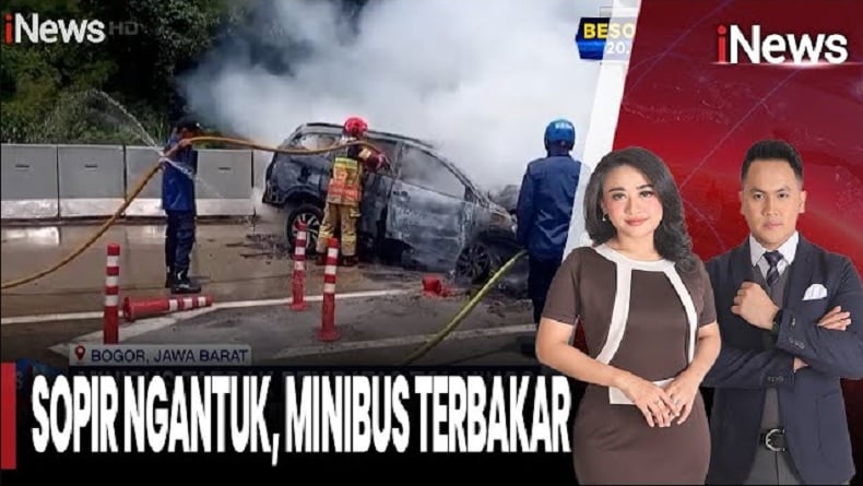 Mobil Terbakar Usai Tabrak Pembatas Jalan di Gerbang Tol Ciawi, 2 Orang Terluka