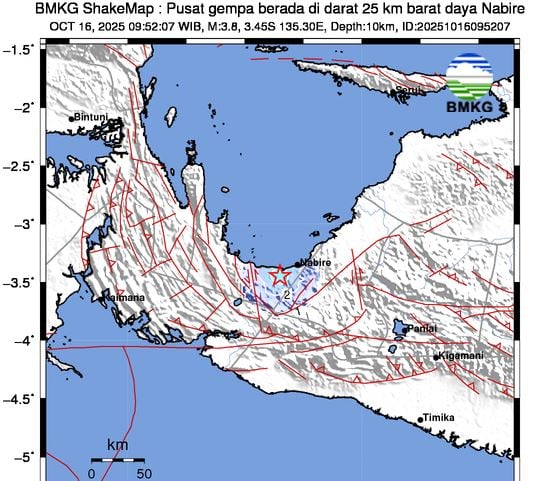 Gempa Magnitudo 3,8 Guncang Nabire Papua Tengah, Terasa Cukup Kuat